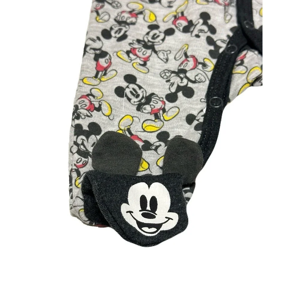 NEW Disney Infant Size 3M Mickey Mouse Snap Up Footie Pajamas Gray Black 3 Month